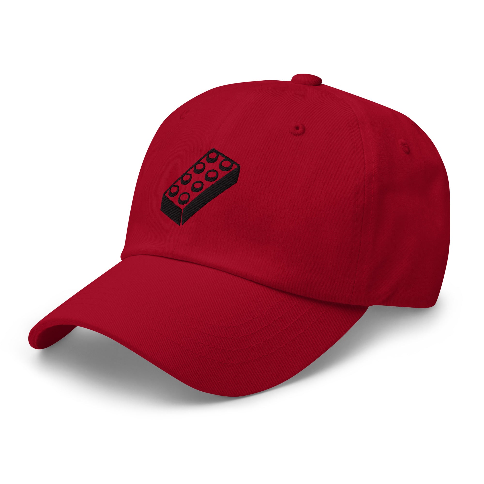 red brick dad hat, angle view